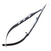 Vannas Scissors, Curved, Extra-Thin Tips, 10mm Blade Length, Mid-Screw To Tip 13mm, Three Hole Handle, Overall Length 4-1/2" (110mm) 1582541,11/5/6232,K4-5121,08-03504,